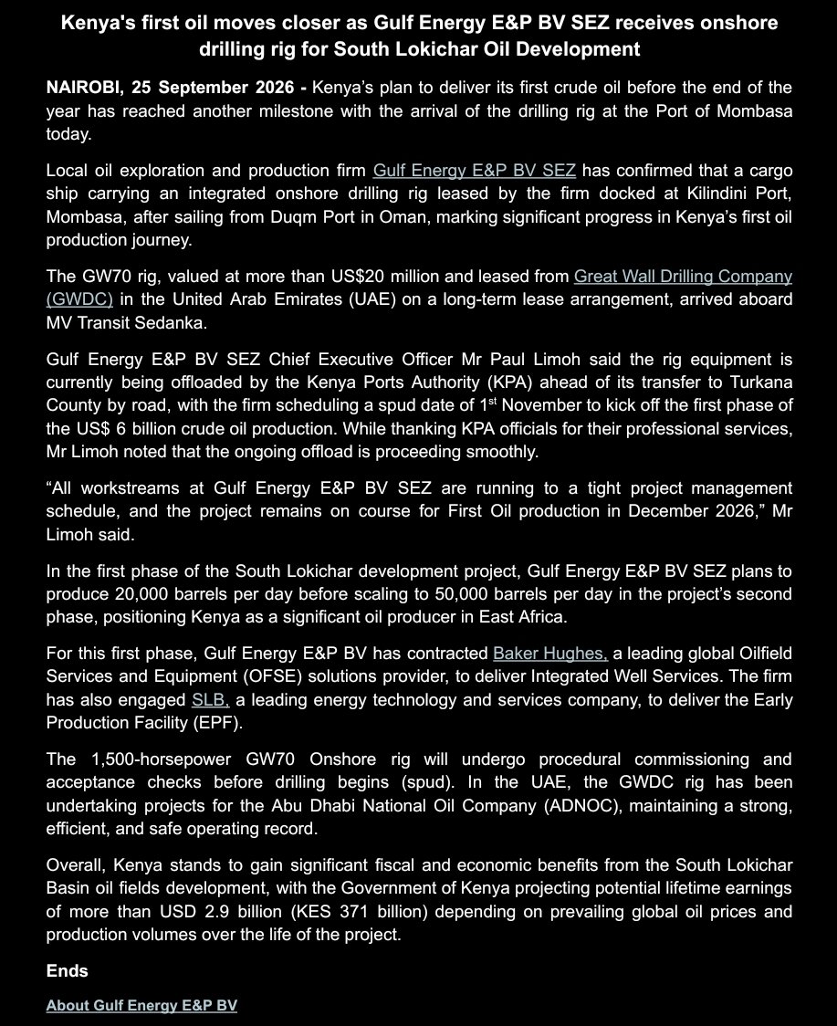 AarapNico's tweet photo. East Africa’s energy landscape has officially shifted from pure importation to integrated petroleum production and export, triggered by the arrival of the new drilling rig and the upcoming groundbreaking of the Lamu facility. This operational momentum directly supercharges the LAPSSET corridor, reactivating the long-delayed pipeline linking the Lokichar oil fields to the Lamu refinery. For investors, the time to capitalize on Lamu is right now.
#EastAfricaRefineryLaunch