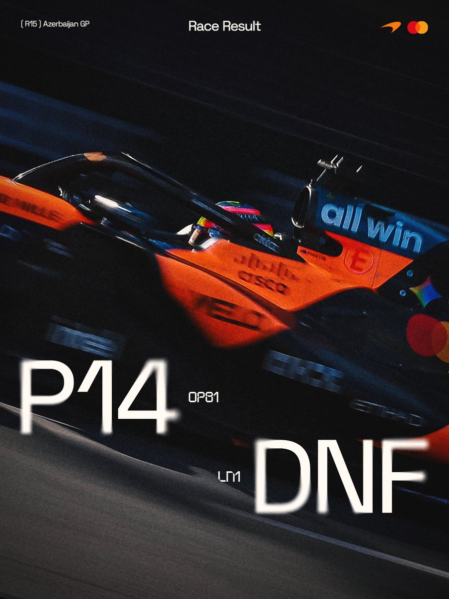 McLarenF1's tweet photo. A very difficult day in Baku. Time to regroup as a team for the Bahrain Grand Prix in Malaysia.

#McLarenF1 | #AzerbaijanGP 🇦🇿 https://t.co/bdurMSEM8p