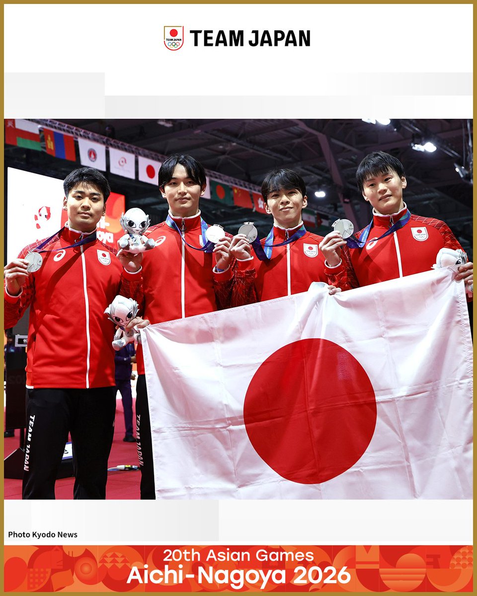 TeamJapan's tweet photo. ◤ 📸TEAM JAPAN Shots #愛知名古屋2026 ◢

🤺フェンシング
【男子フルーレ団体】
1位 🥇
飯村一輝 選手、松山恭助 選手、馬場俊輔 選手、西藤俊哉 選手

【女子フルーレ団体】
1位 🥇
上野優佳 選手、菊池小巻 選手、東晟良 選手、辻すみれ 選手

【男子サーブル団体】
2位 🥈
小久保真旺 選手、津森志道 選手、坪颯登 選手、吉田健人 選手

フェンシングのメダルラッシュ👏
明日行われる男子エペ団体、女子サーブル団体での #TEAMJAPAN の活躍にも期待です‼️

@FJE_fencing
#TEAMJAPAN #ともに一歩踏み出す勇気を

愛知・名古屋アジア大会はTBS ▶︎ @TBS_TV_S1