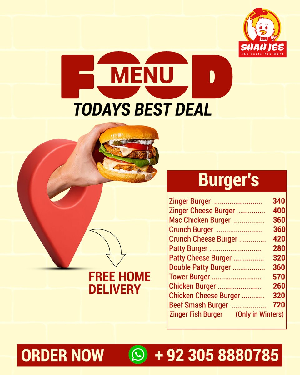 TheoSchwalrm's tweet photo. Good food, better choices! Check out the Shah Jee menu and order your favorite today. Fresh, delicious, and made to satisfy! Jaranwalan Bazar, Shahkot
+92 305 8880785
+92 326 6215008 https://t.co/EHriLoMbQi