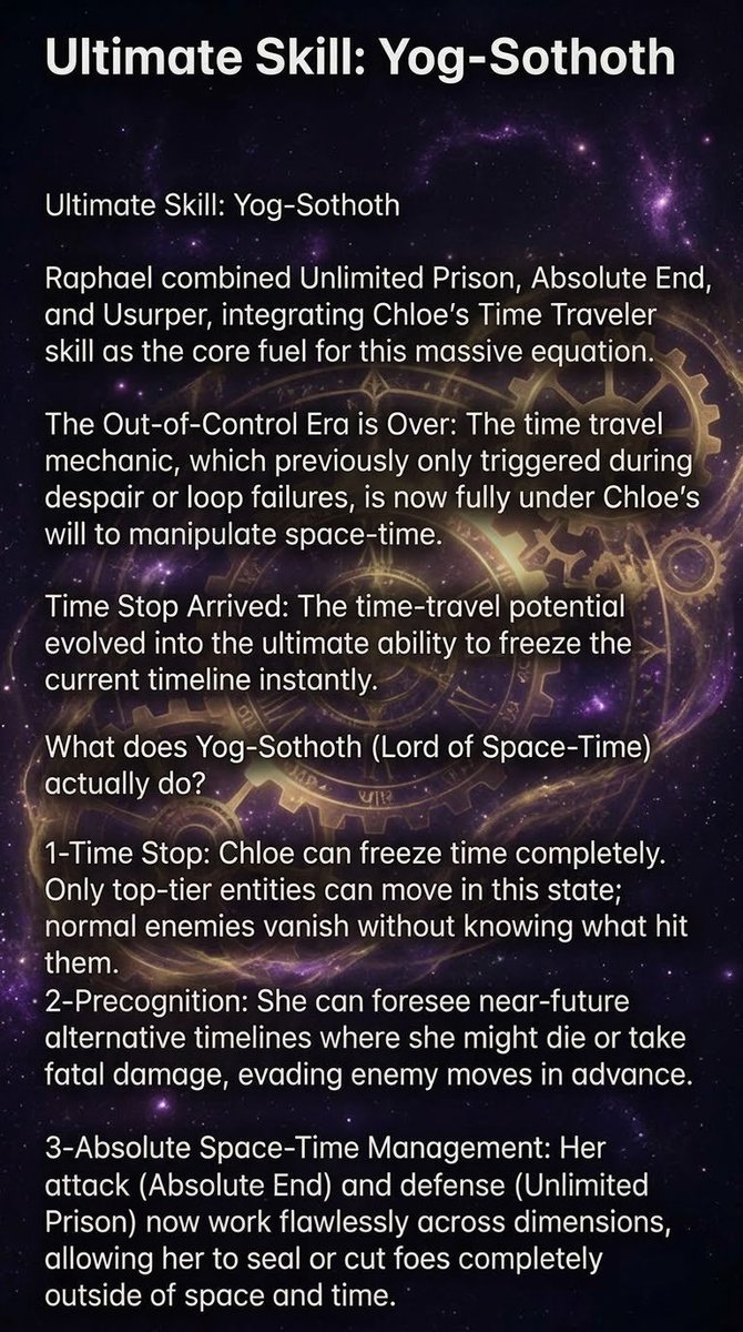 ismailtas102504's tweet photo. Information I found on Chloe's new ultimate skill Yog-Sothoth and its insane abilities like Time Stop and Precognition.I attached details as an image for those curious.I'm not saying it's 100% correct, just my research #Tensura #YogSothoth #Chloe #AnimeTheory #AnimeReview #転スラ https://t.co/UJaoqKBwxg