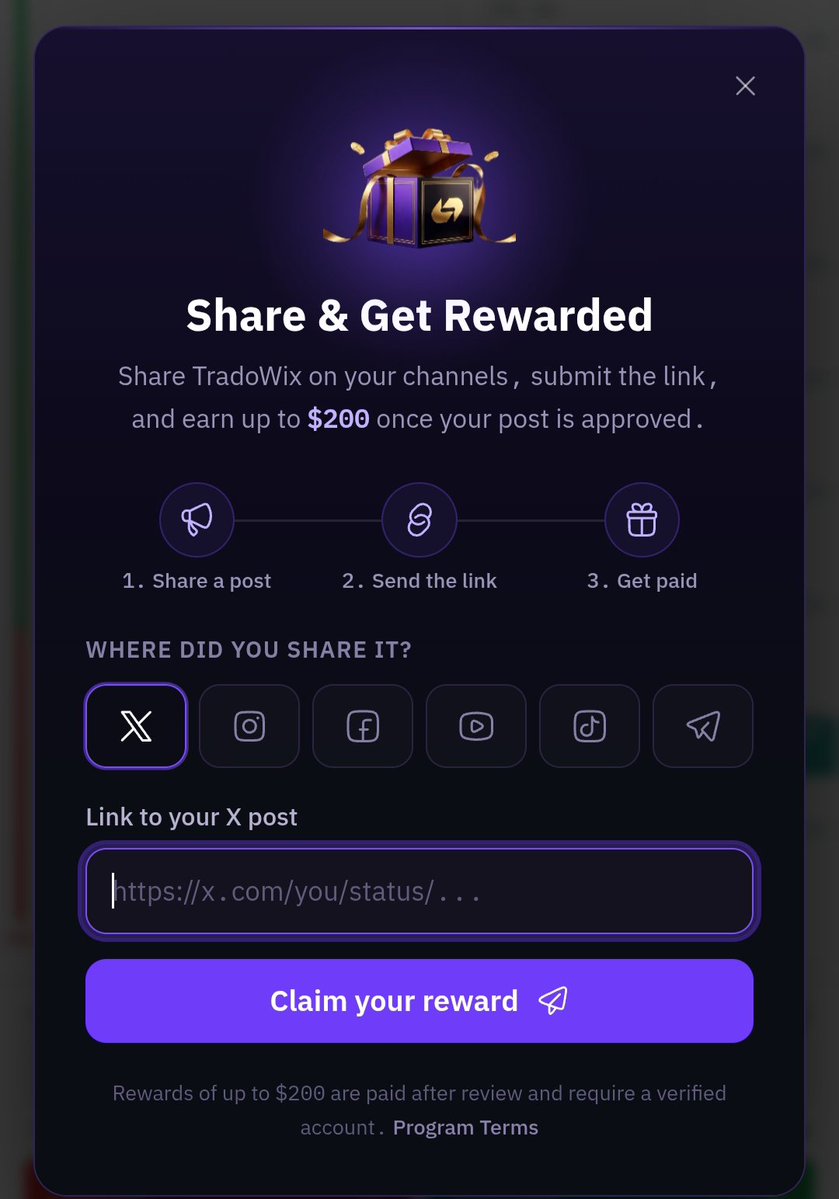 Xboyz171's tweet photo. Exploring @TradoWix and testing out the trading platform.

The interface is clean, easy to navigate, and makes it simple to keep track of your trading activity.

Also noticed their Share &amp; Get Reward campaign,you can submit your post, and earn up to $200 

Worth checking out https://t.co/eSBVe71TVb