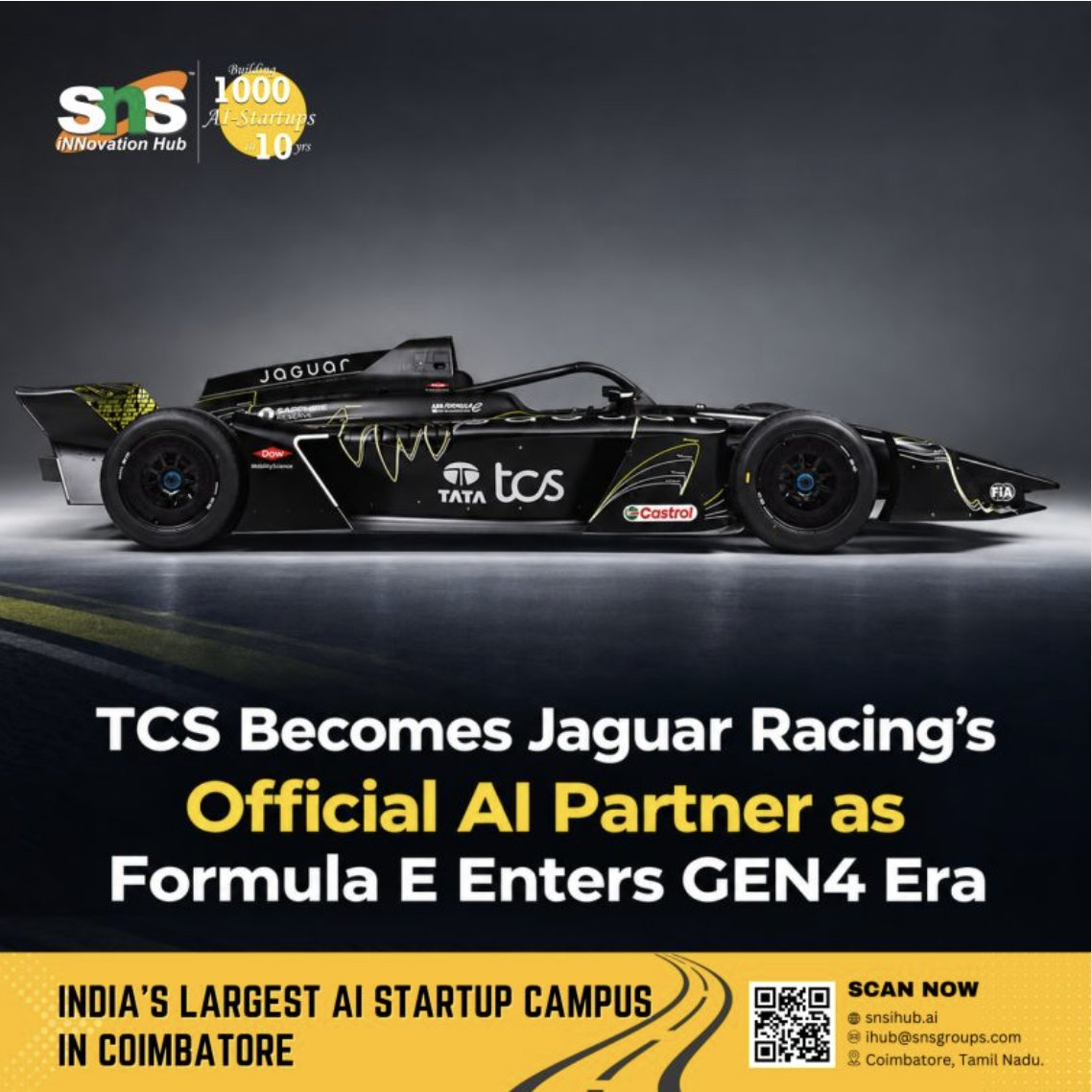 snsihub's tweet photo. TCS becomes Jaguar Racing’s official AI partner as Formula E enters the Gen4 era, bringing AI deeper into the future of electric motorsport.

#tcs #jaguar #formulae #ai #motorsport #snsihub https://t.co/ehOsBFZUuc