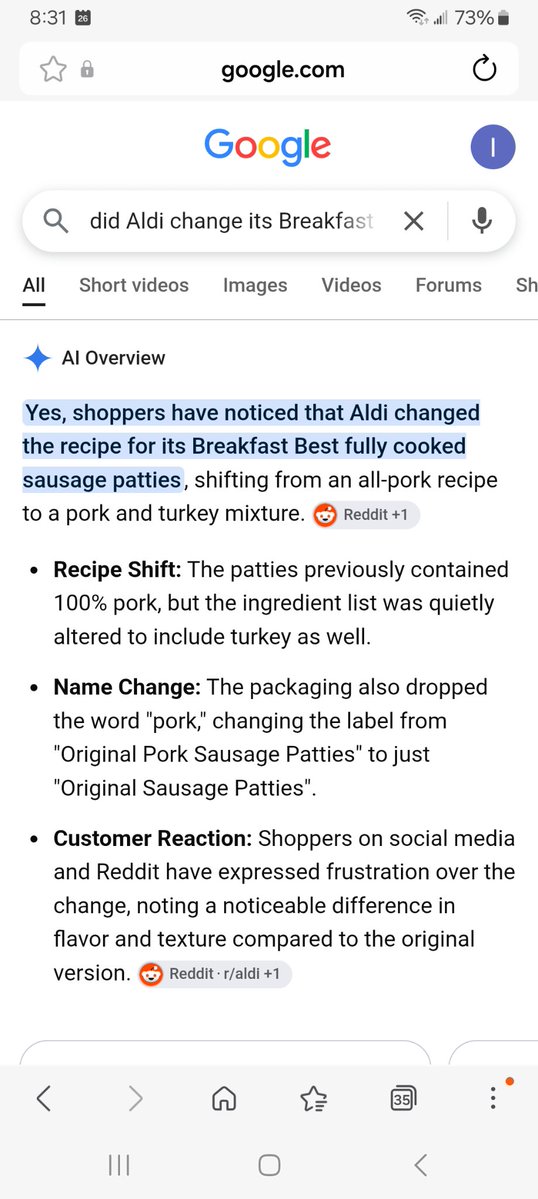 Laura3930's tweet photo. @Aldi I'm very disappointed in your Breakfast Best Sausage recipe change. Looks like a dead mouse when cooked and tastes just as bad. https://t.co/SgcTmSPPKg