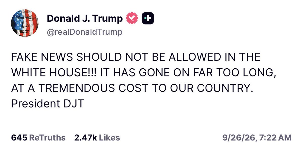 ThePatriotOasis's tweet photo. 🔥🚨 JUST IN: Trump drops the hammer on the Fake News: 

“FAKE NEWS SHOULD NOT BE ALLOWED IN THE WHITE HOUSE.”

“IT HAS GONE ON FAR TOO LONG, AT A TREMENDOUS COST TO OUR COUNTRY.”

CNN already lost the plane seat to Tennessee. Now he’s saying what we all think before kickoff.

Access is not a birthright. The briefing room is not a therapy circle.
