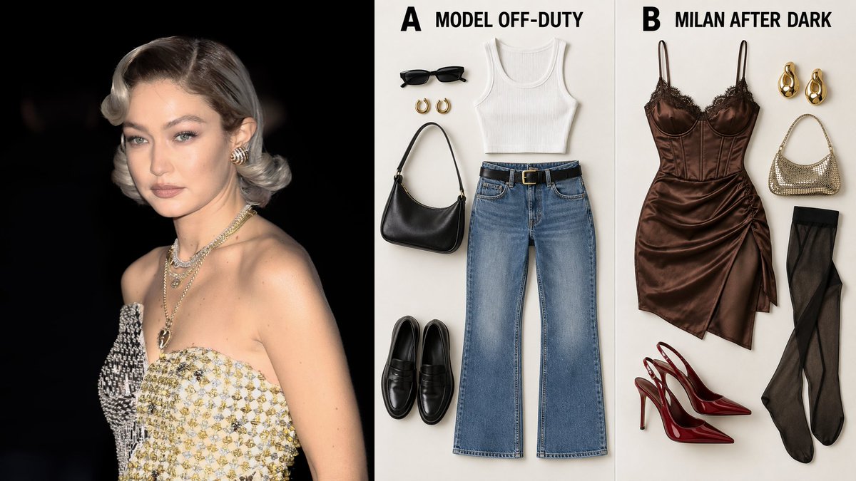 LookloomAI's tweet photo. One night in Milan. Two ways to own it.
A — Model Off-Duty
B — Milan After Dark
Which look should Gigi Hadid wear?
Reply A or B — we’ll create the winner tomorrow.

Unofficial fashion concept. https://t.co/GRC2NHfK7C