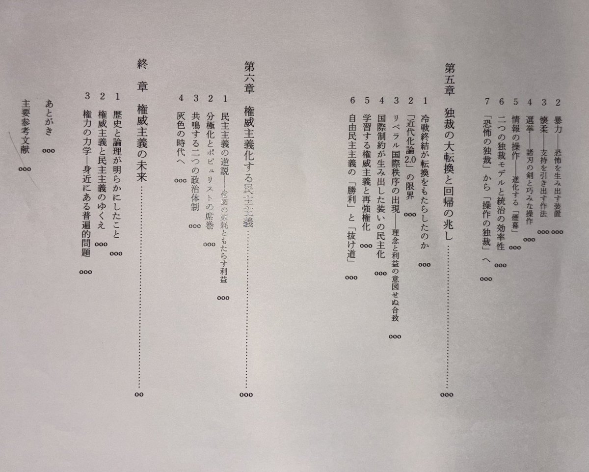 M_higashijima's tweet photo. 『権威主義とは何か: 独裁者の歴史と戦略、民主主義の岐路』(中公新書)は11月20日に店頭発売されます。https://t.co/ON9ZikcgzE 目次はまだ暫定で、現在再校中です。よろしくお願いいたします！ https://t.co/2kAvA8w6WL