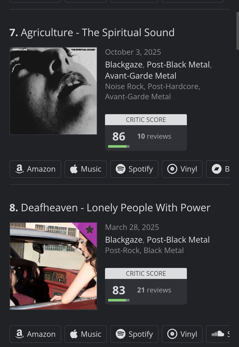 nightswimming04's tweet photo. I just took a look at the highest rated black metal albums on aoty and Jesus Christ that shitty site hates actual black metal it's all blackgaze and post metal 
Genuinely one of the worst list I've ever seen and is that Lorna shore https://t.co/Y5ZuxVor7o