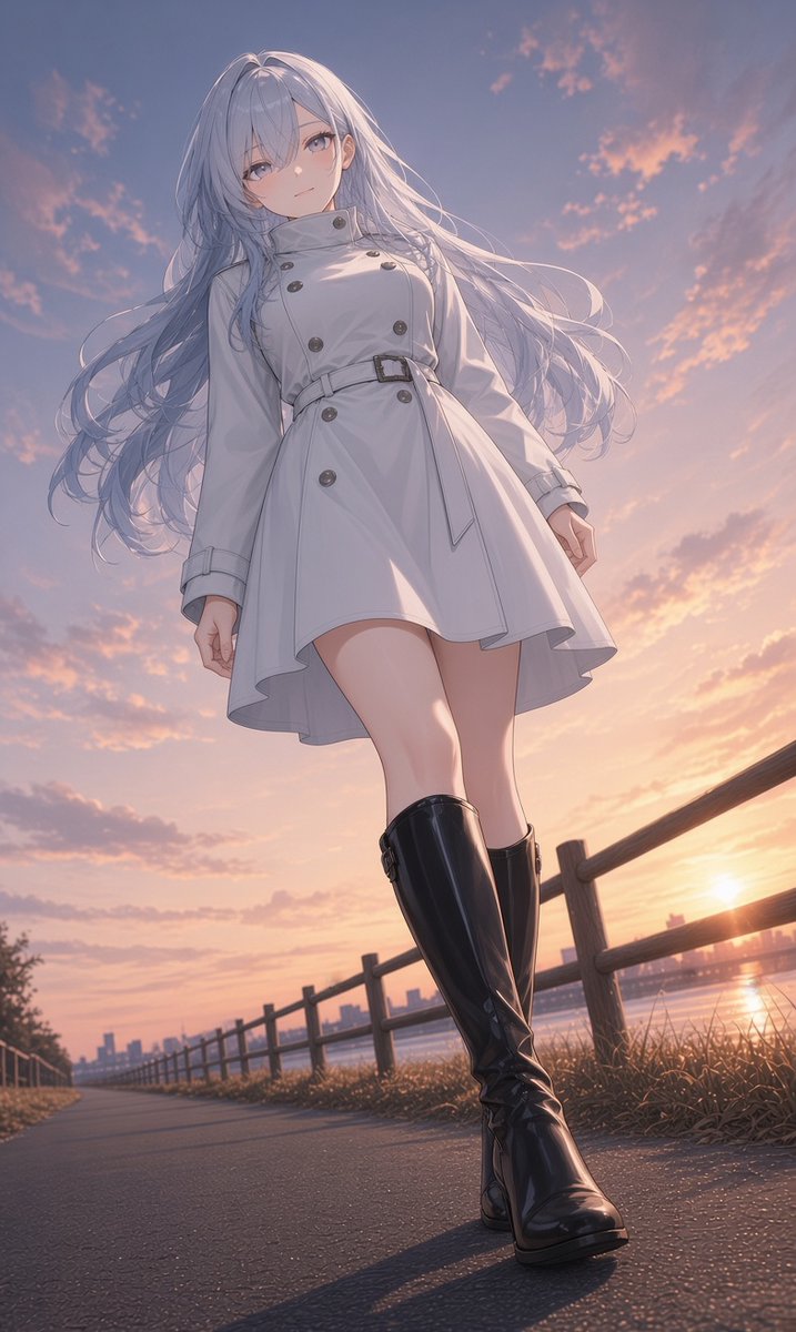 ma_aiart's tweet photo. 参加させていただきます。

この銀髪の女性は、実はまだ名前はありません。(何かいい名前あるかな？)

クール系で落ち着いているけど、普通より少しズレている部分もある感じ。

チャームポイントは、普段から愛着しているコートとブーツです。

よろしくお願いします！
#AI私のオリキャラを見て https://t.co/Rm8P891h7P