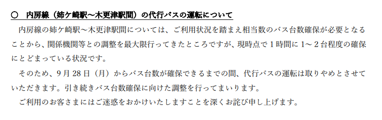 kumagai_chiba's tweet photo. JR東から総武本線（榎戸〜八街駅間）が27日始発から運転再開されるほか、各路線の代行バスについて発表がありました。
内房線については必要なバス台数が確保できるまでの間、代行バスの運転は取りやめるとのこと。

JR東には全力を挙げて頂いているものの、内房線の日々の乗客数を考えると相当数のバス台数の確保が必要であることは間違いありません。
また、アジア大会が現在開催中で、全国的にバス不足になっている等の事情もあると聞いています。

県から関東運輸局には、これまでの東京・神奈川・埼玉・茨城に加え、全国から可能な限り協力要請を頂くこと、貸切バス等の区域外搬送の災害特例を認める等のお願いをさせて頂いています。
復旧・代行バス運行等に尽力頂いているJR東の関係者、関東運輸局を始め、国交省には千葉に寄り添った対応を頂き、感謝しています。

秋の行楽シーズンでもあり、様々なニーズがある中で全国のバス事業者の方々に要請することは大変心苦しく思いますが、人々の生業にも直結することを考慮頂き、ご協力頂ければありがたく思います。