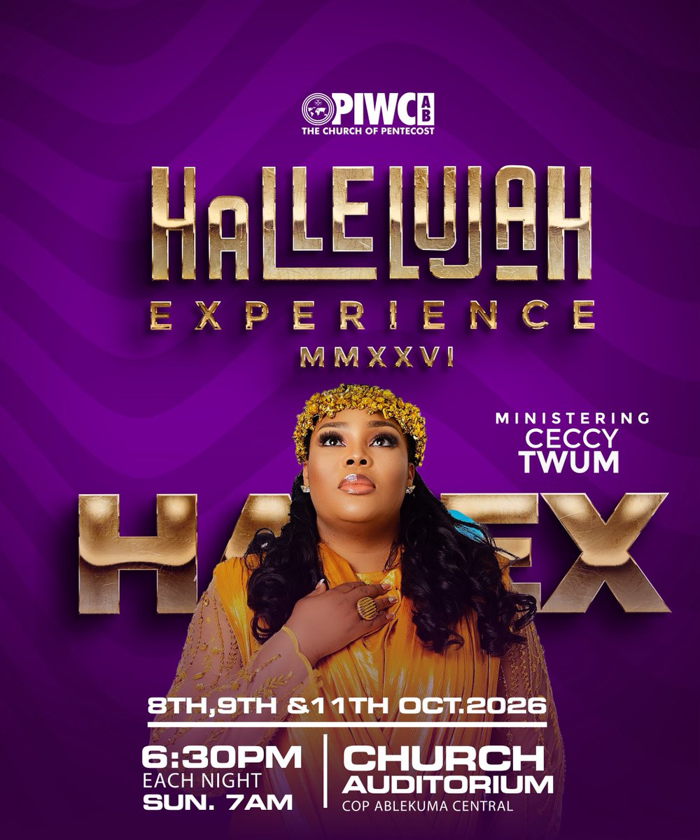 Piwcab's tweet photo. You guessed, you waited… and now the secret is out🎤🎉✨
We’re excited to have Ceccy Twum ministering at the Hallelujah Experience — FRESHNESS EDITION!
And yes… SHE’S HERE😍🔥
#FreshnessEdition
#halex26
#FreshnessInHisPresence
#WeCameToPraise
#HallelujahWePraise https://t.co/vV5WNMJPPr