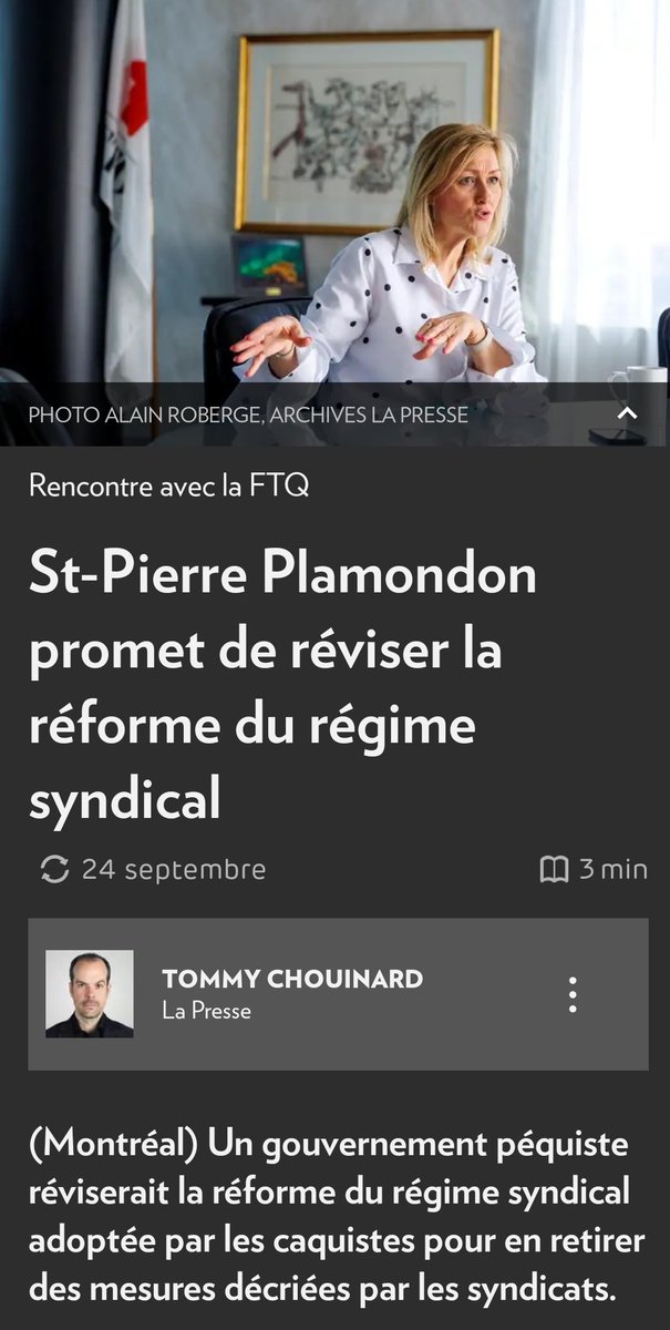 RealDooMDumas's tweet photo. Le deal du PQ avec les grosses corporations syndicales est finalement exposé.

On comprend maintenant pourquoi Magali se tenait tranquille dans cette campagne. Son poulin menait dans les sondages. 

PSPP choisit le camp des patrons syndicaux avant les travailleurs.

Le PQ n'a pas changé. Il est toujours à la solde des grandes corporations syndicales. 

Et après il faudrait le croire qu'il va réduire la taille de l'état?

Ah mais c'est correct, Gariépy va être là comme "représentant de la droite péquiste" pour expliquer à ceux qui ne comprennent pas que c'est très bien ainsi. 

Déjà que la CAQ avait reculé sur le droit de regard des travailleurs sur les dépenses en pickups, en gros steaks, en scotch et en voyages à Dubaï...

C'est pourquoi les conservateurs se sont engagés à renforcer la loi caquiste pour le bien des travailleurs et de la transparence des patrons syndicaux. 

Les Québécois auront plus que jamais besoin d'une forte députation du PCQ à l'assnat!!!