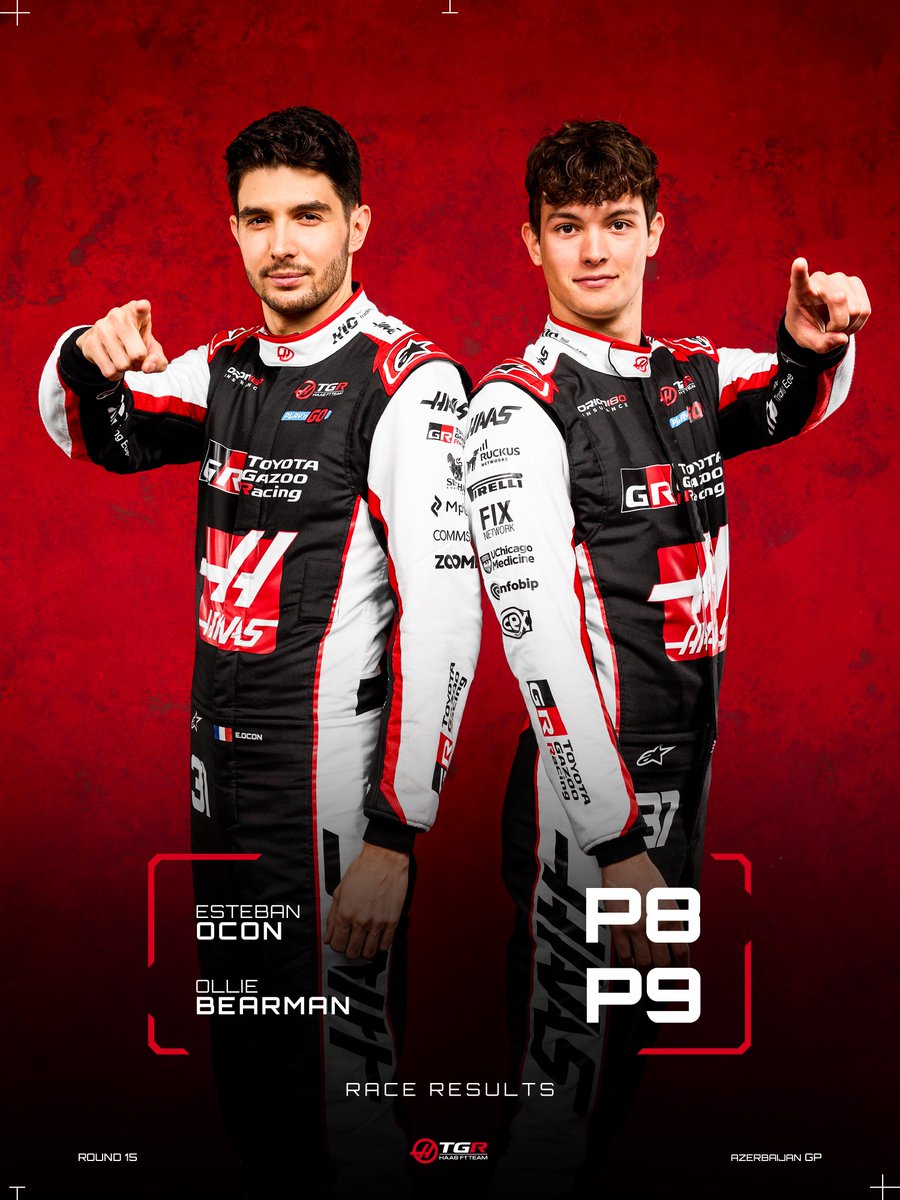 HaasF1Team's tweet photo. A superb Saturday in Baku for Bearcon! 👏

Our first points since Monaco, and first double points of the season 💪

#HaasF1 #F1 #AzerbaijanGP https://t.co/ziKaBRMpge