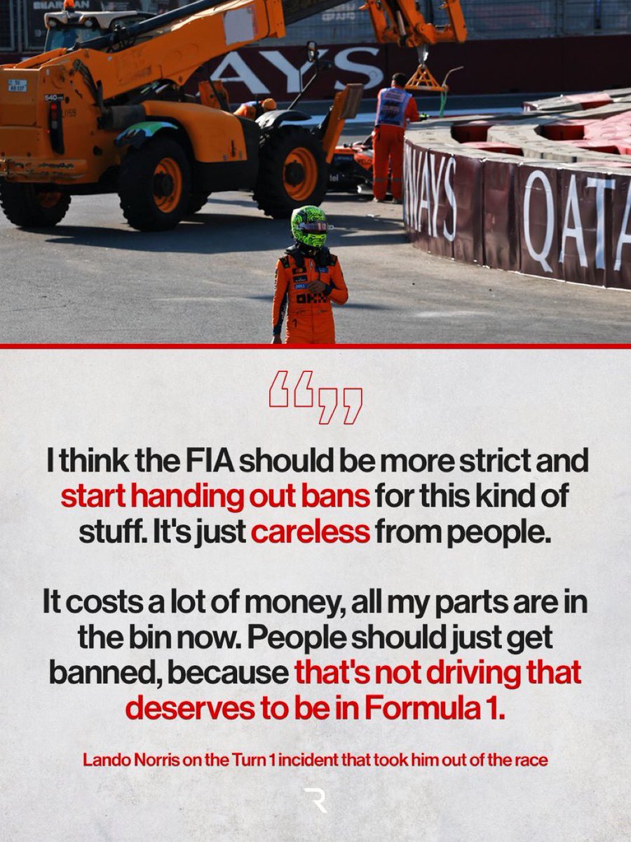 ln4norris's tweet photo. lando: "..if you cause a crash on a restart like this, you should have at least a one race ban" ‼️ https://t.co/WW2ysZXVMl