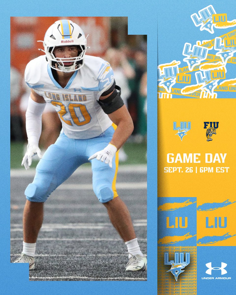 LIUSharksFB's tweet photo. GAME DAY❗️❗️ #FinsUp

🆚 FIU
📍 Miami, Fla.
🏟 Pitbull Stadium
⏰ 6PM EST
📺 ESPN+
📈 https://t.co/n8KVZzUUBG https://t.co/UALJOuC0rM