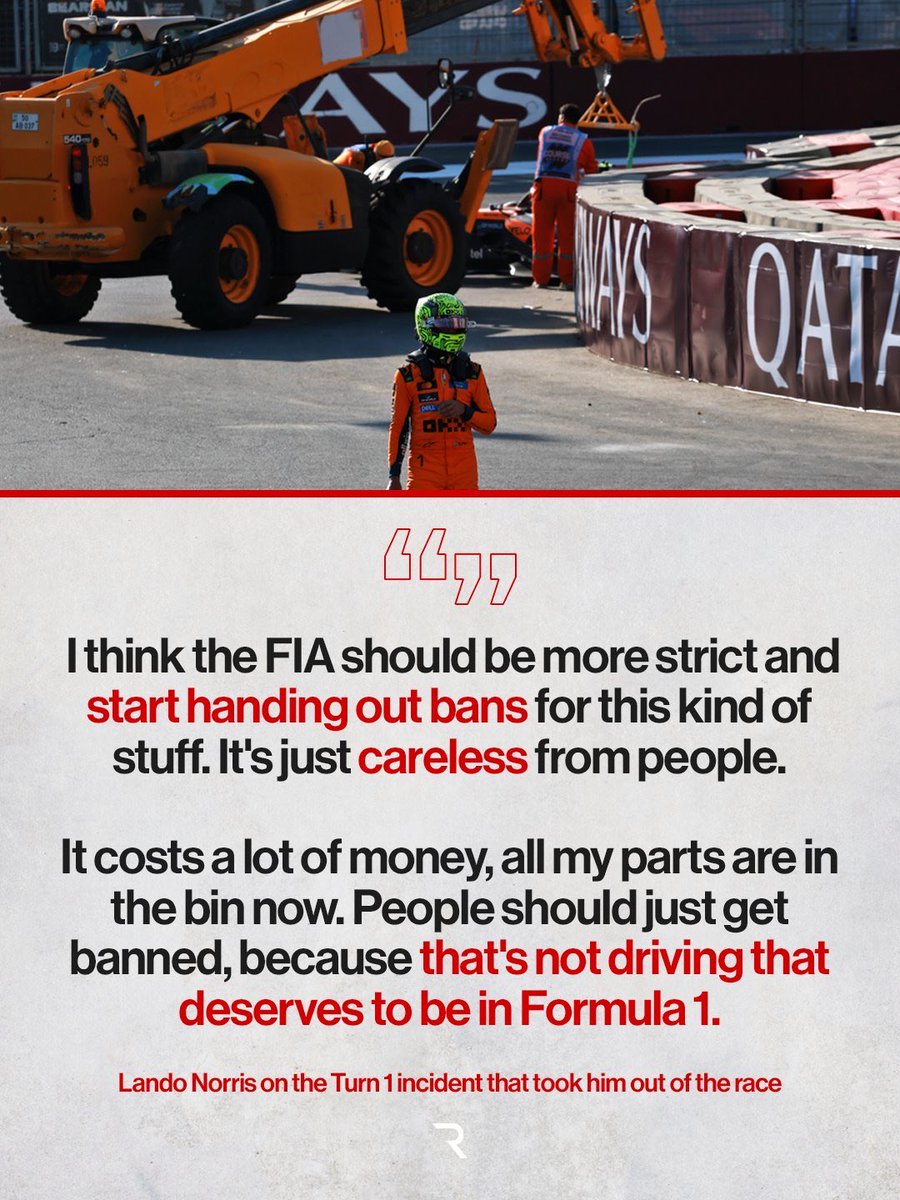 TEAMLN4TH's tweet photo. “ก็ถ้าจะพากันพังตั้งแต่แลปแรกผมว่า FIA ควรแจก race ban ได้แล้วมั้งไม่งั้นก็ไม่มีใครใส่ใจอะไรอ่ะดิ ทุกอย่างมันมีมูลค่านะ พาร์ทใหม่ของผมก็เละไปหมดแล้ว ถ้าจะชุ่ยกันแบบนี้ก็คงต้องโดนแบนบ้างมั้ง ขับแบบนี้ไม่ไหวอะอย่าอยู่ใน F1 เลย”

#AzerbaijanGP 🇦🇿 https://t.co/zXJnkefV9z