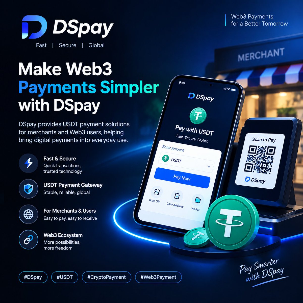 LINOXX9090's tweet photo. 💳 Make Web3 payments simpler with DSpay.

DSpay focuses on USDT payment solutions for merchants and Web3 users, helping bring digital payments into everyday use.

#DSpay #USDT #CryptoPayment #Web3Payment https://t.co/tUiR10KtW3