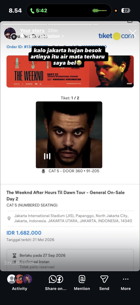 sshulo's tweet photo. WTS TICKET THE WEEKND CAT 5 DAY 2 BELOM JADI WB DPT 2 DM GWW JUAL RUGII https://t.co/WtxecED8tG