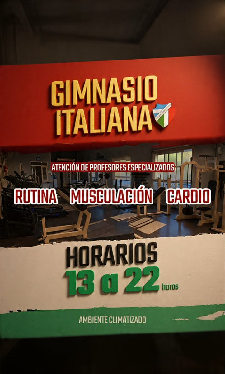 AsocItalianaCh's tweet photo. Gimnasio
Abierto
Lunes a Viernes
De 13 a 22hs
Atención de profesores especializados.

Te esperamos

#gym https://t.co/mSlFsXnEzm