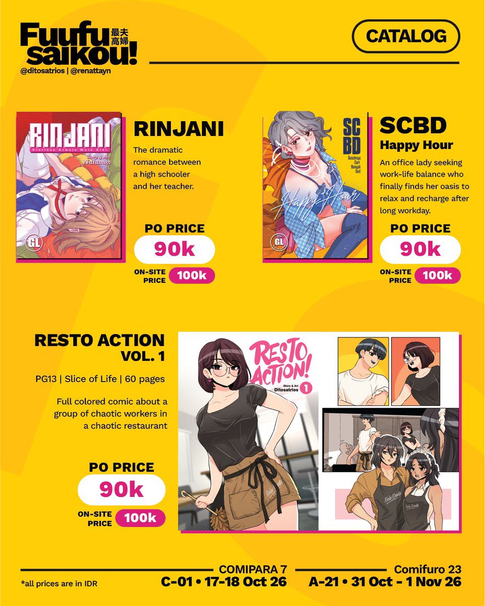 renattayn's tweet photo. [Share is appreciated]

I will be participating at #Comipara7 &amp; #CF23 with @DitoSatrios!
 
COMIPARA 7 Booth C-01;
CF 23 Booth A-21ab;
Pre-order date: 26 Sep - 16 Oct 2025;
URL: https://t.co/n7pbSwgKOY

Check out our PO form for details and samples!
#cf23catalogue #comifuro23 https://t.co/Q567UXJpeN