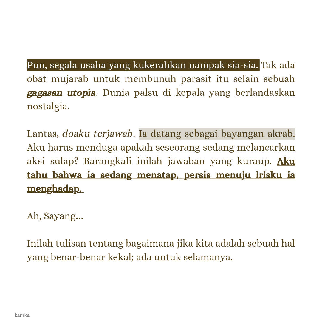 pencorner's tweet photo. barangkali dari tulisan ini aku bisa membayangkan kita sebagai sesuatu yang nyata
🖊️ kamka https://t.co/321HZlLktK