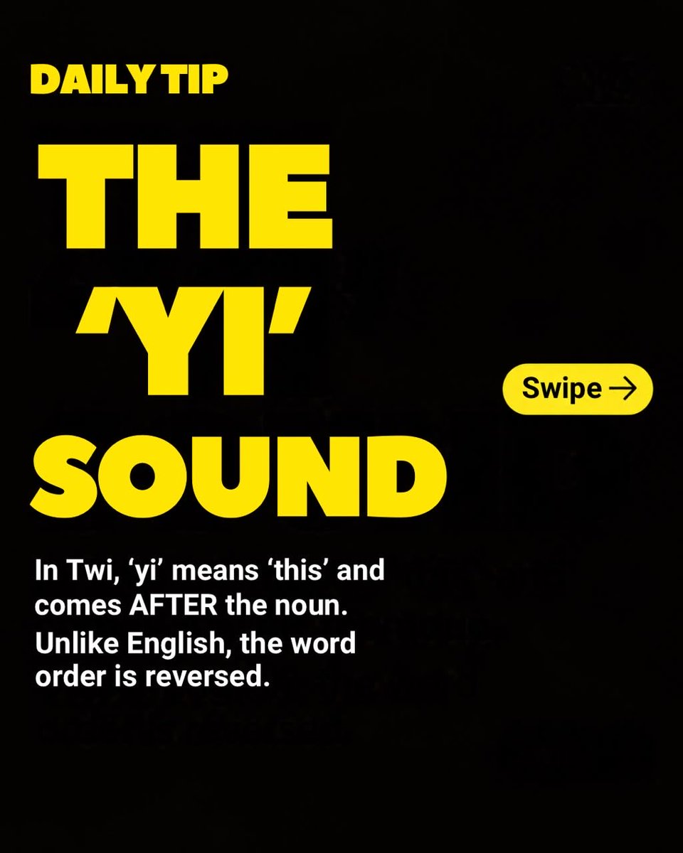 EfieApp's tweet photo. Learn Twi with Efie! 
Did you know “yi” means “this” and comes after the noun? Swipe to learn more!
#LearnTwi #TwiLanguage #LearnAkan #GhanaianLanguage #languagelearning https://t.co/mDbVTO2ffn
