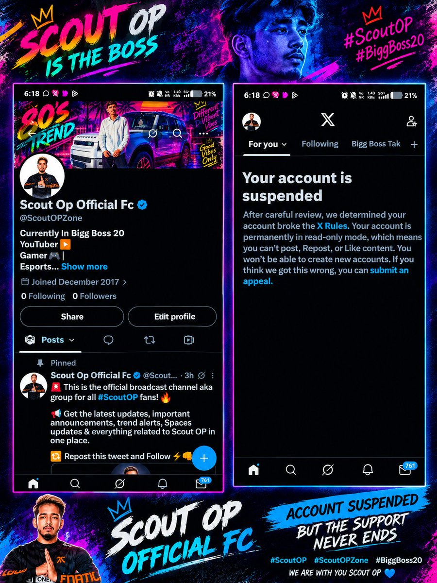 SCOUTOPCULT's tweet photo. They suspended the ID, but they can’t suspend the love, loyalty and madness for #ScoutOP ❤️‍🔥

New ID, same energy, same mission SCOUT OP IS THE BOSS. 👑

Follow the new account &amp; let’s rebuild everything from zero.

Ab comeback aur bhi dangerous hoga. 😈🔥

#ScoutArmy #BiggBoss20 https://t.co/vGz1SrYOm8