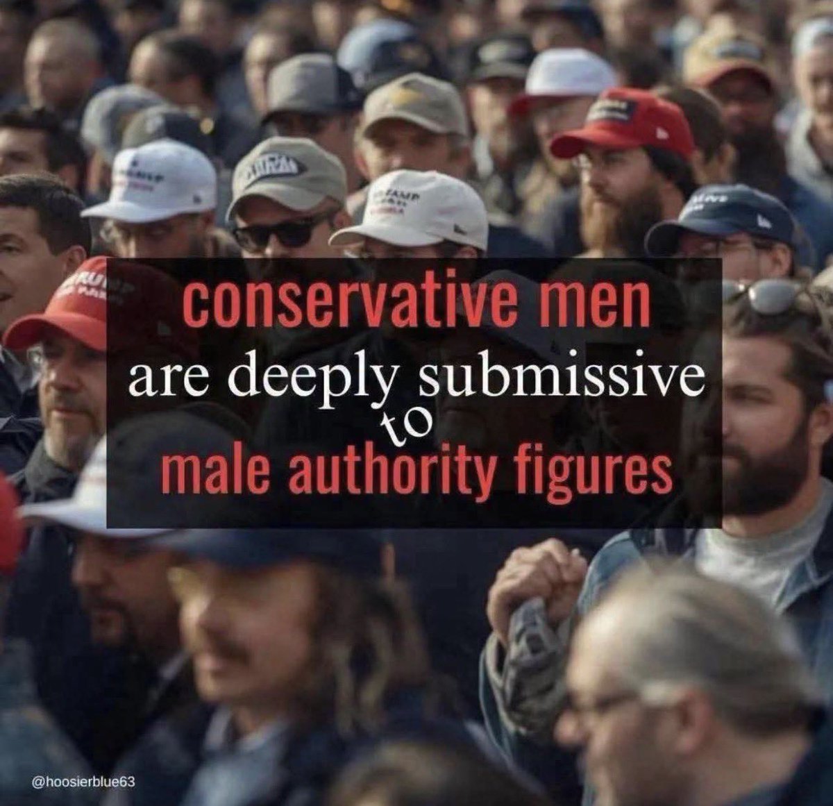 Gianl1974's tweet photo. MAGA makes a lot more sense when you realize it's mainly a group of deeply, deeply, DEEPLY insecure men.
Every one of these self-declared "conservative alpha males" CLAIMS dominance, strength, and independence — and yet, they are viscerally, obediently submissive to one MAN. (And no, not God.)
That is not leadership.
That is not strength.
That is not masculinity.
That is submission to power because they don't have any of their own.
That is ALSO why Grindr crashes at every mass
Republican event