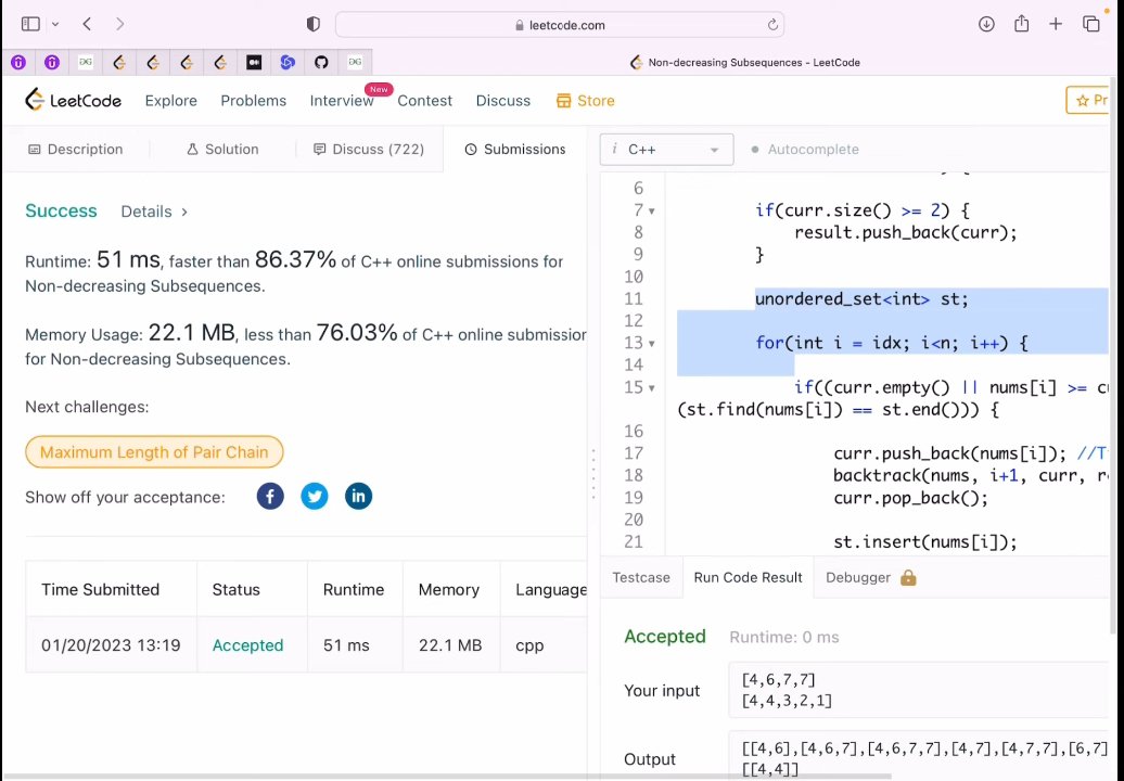 AzadKumar161440's tweet photo. Day 148/200 – Non-decreasing Subsequences (LeetCode 491)

#Day148 #LeetCode #DSA #Backtracking #CPP #CodingInterview #CoderArmy #RohitNegi #AdityaTandon #100DaysOfCode #SoftwareEngineer https://t.co/lze1VN4OmR