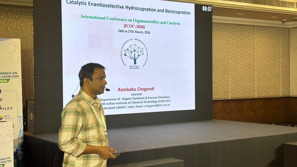 icoc_2026's tweet photo. 🎤✨ Prof. Rambabu Chegondi from CSIR-IICT Hyderabad is delivering an inspiring Invited Lecture at #ICOCIV2026! 🧪 A fascinating session featuring exciting chemistry, fresh ideas, and insightful scientific perspectives. https://t.co/if8v3rj2z9