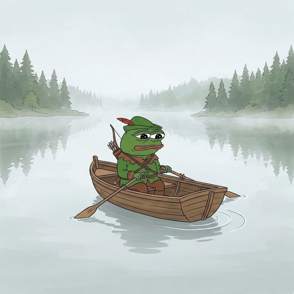 RobinPepeCoin's tweet photo. Morning crossing. The far bank has not been seen yet. He is fairly sure it is there. https://t.co/L7KmgAc8Ts