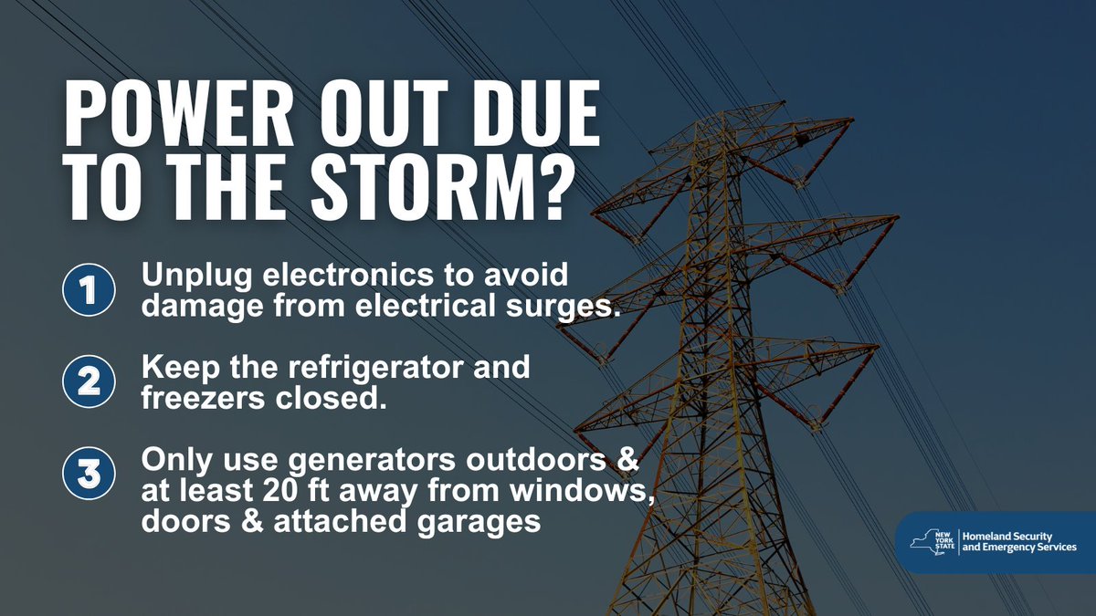 NYSDHSES's tweet photo. We are closely tracking the power outages caused by the ongoing coastal storm in Long Island, NYC &amp; the Mid-Hudson region.

If you experience a power outage, report it to your local utility company and follow these important safety tips: https://t.co/pMqM2SFQ1C https://t.co/q3eYPHqRfP