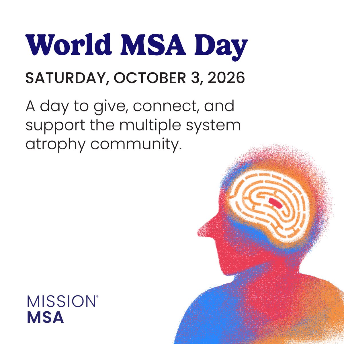 MissionMSA's tweet photo. World MSA Day is just 1 week away!

Join #MissionMSA on October 3rd to shine a light on #multiplesystematrophy. Request a donation reminder, start a fundraiser, or order an official candle to honor loved ones.

Request a donation reminder: https://t.co/Nc8anVw9bL

#WorldMSADay https://t.co/M6ZONZ1qYU
