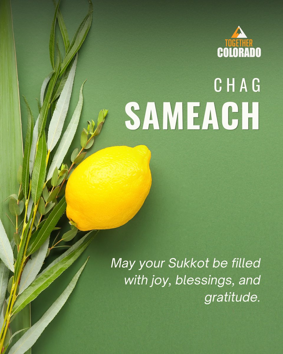 TogetherCO's tweet photo. Sukkot calls us to open our hearts and our communities. Let this season move us to keep building a Colorado where everyone belongs. Chag Sukkot Sameach! 🌿 https://t.co/72pKaCmCQp