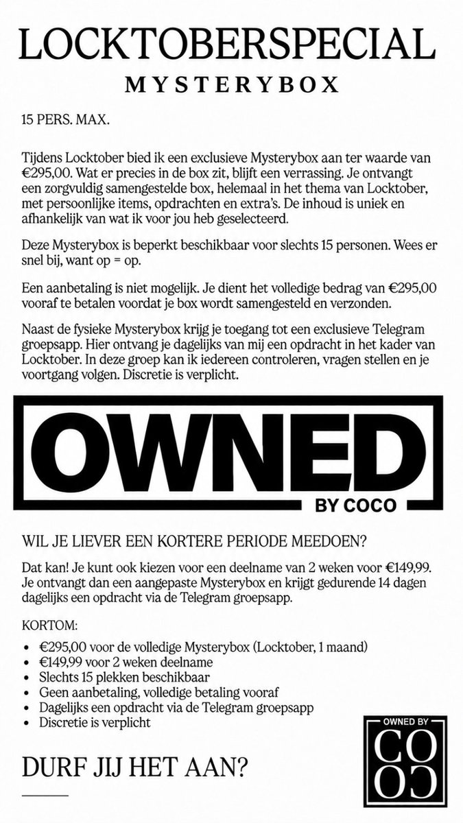 MrsCocoOrginal's tweet photo. Er zijn nog maar 8 lockboxen over!!

Een maand volledig onder mijn controle en dagelijks contact.

Meld je snel in mijn dm voor de voorwaarden 

#locktober #femdom #ownedbycoco https://t.co/OpOykVm8eh