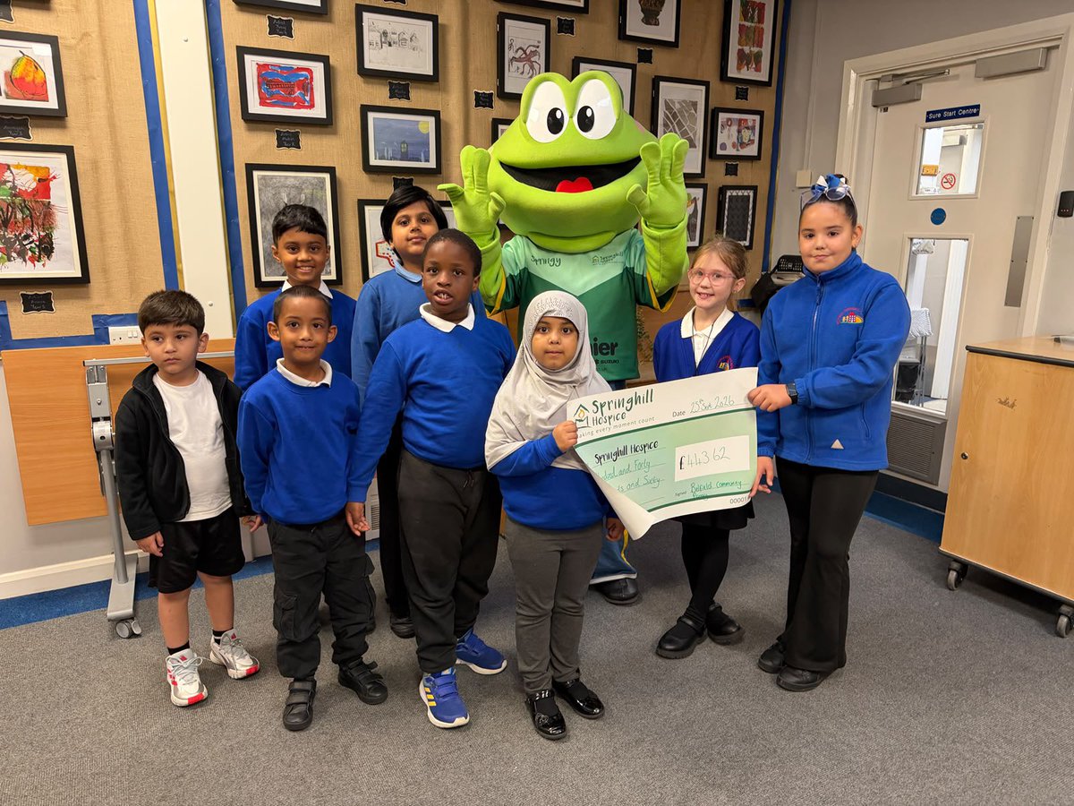 BelfieldPrimary's tweet photo. We had a very special visit from Springy and @SpringhillHosp yesterday in assembly. He congratulated the children on their donations from the Dino Stomp held in the Summer Term. You helped raise over £440! Thankyou #kindandconsiderate https://t.co/8SKGxFjQdH