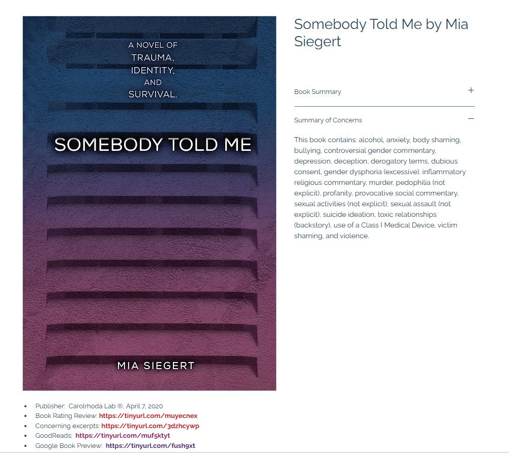 marylibrarymi's tweet photo. Somebody Told Me by Mia Siegert  
Found in Michigan high school libraries and possibly the classrooms.
Rated 4/5 (Adults Only)
Book Rating Review: https://t.co/keMLnuz6l8
@OccupyLibraries @ProtectSaladoKs @protect_txchild https://t.co/emJijWoxmA