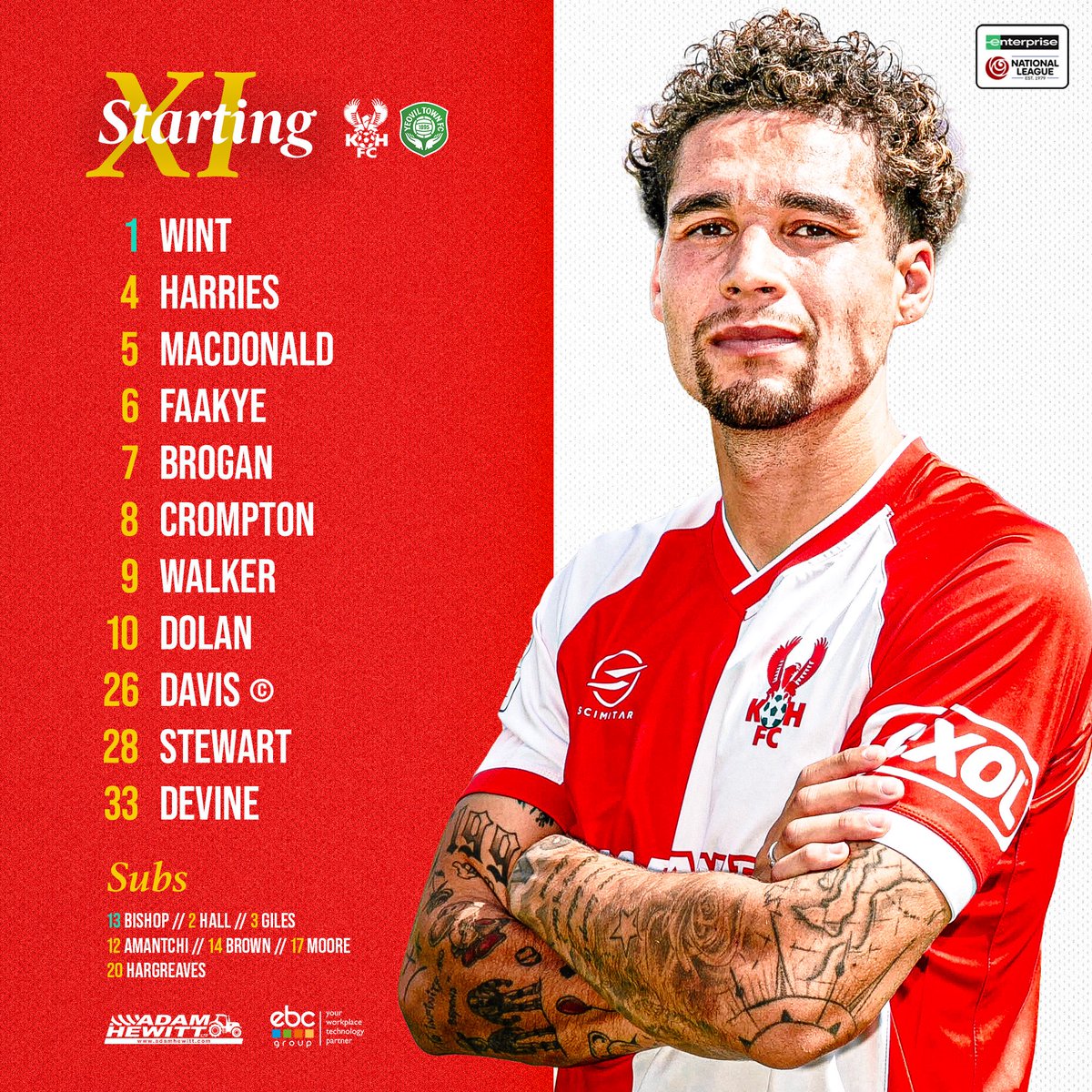 khfcofficial's tweet photo. Walker back. 🫡

📋 Today’s boys in red and white. 

🎟️ https://t.co/OVvtvjuUWz

#Harriers 🦅 https://t.co/TeYNVB0qC7