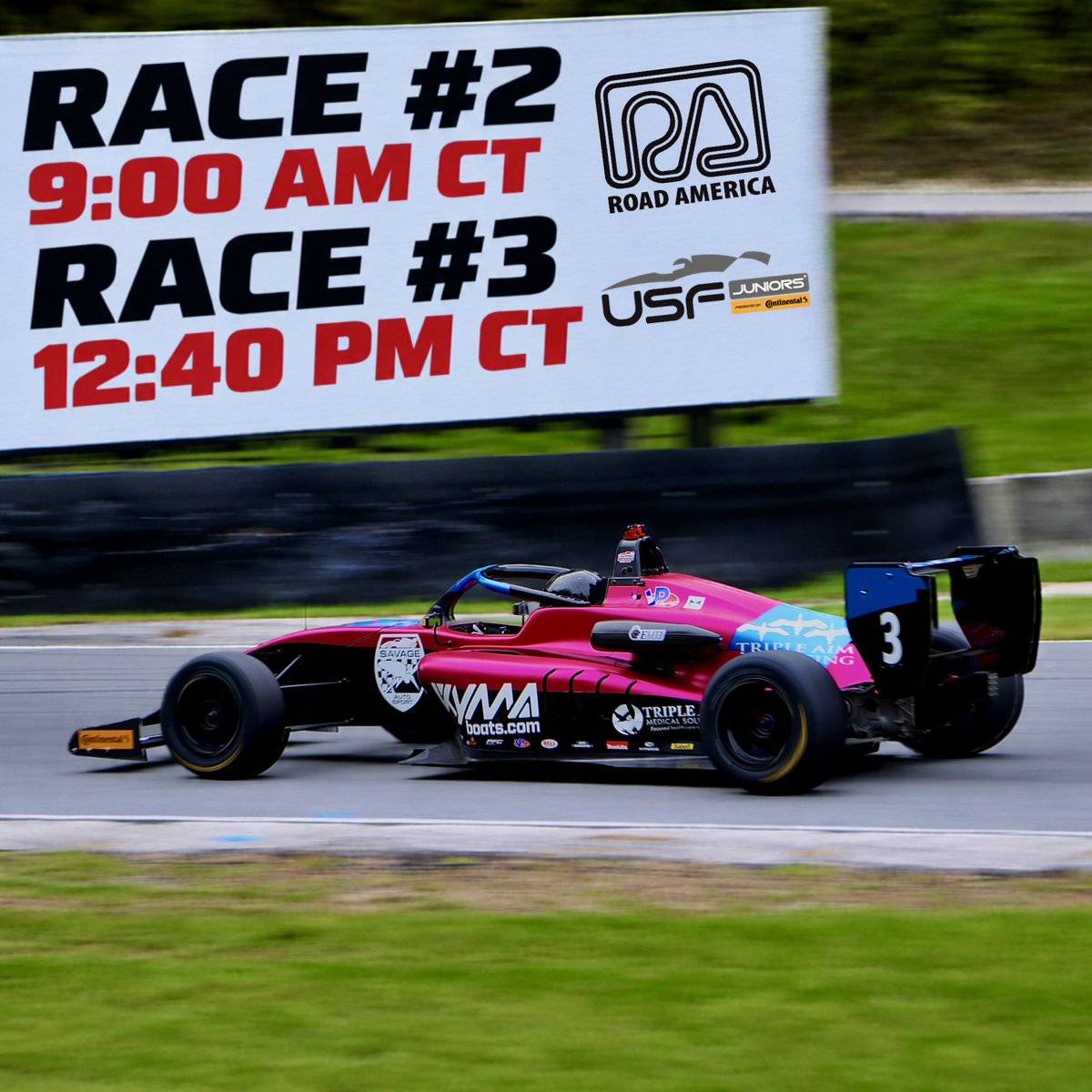 Savage_Auto_'s tweet photo. 🏁 RACE DAY! We’re back in action at Road America for two more races with USF Juniors Presented by Continental Tire! 🔥

Let’s get after it! 💪🏎️

#USFJuniors #RoadAmerica #RaceDay #USFProChampionship #Racing https://t.co/mc0BBn8Iuu