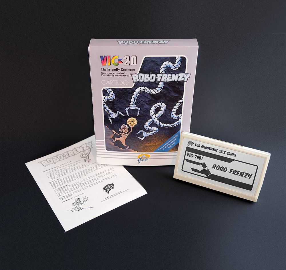 faogames's tweet photo. Robo-Frenzy, an EM arcade game illustrated by @elephanteater, is now a VIC-20 game! 

Grab a gear and get it back to the top to build a large robot, while a robotic octopus tries to stop you.

It'll be running at our booth all weekend, play or pick up a cartridge @ the York Show. https://t.co/X2KCPRm8nR