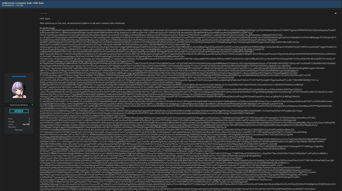 CyberPulse56's tweet photo. ‼️Cyber Threat Alert – NetKoruma 🇹🇷

Industry: Computer & Network Security
Threat Actor: wehwsukcwu
Claimed Data: 500+ company records
Status: The threat actor claims NetKoruma data was leaked and is offering company data for individual sale. The claim remains unverified.

#DataBreach #wehwsukcwu #Turkey
