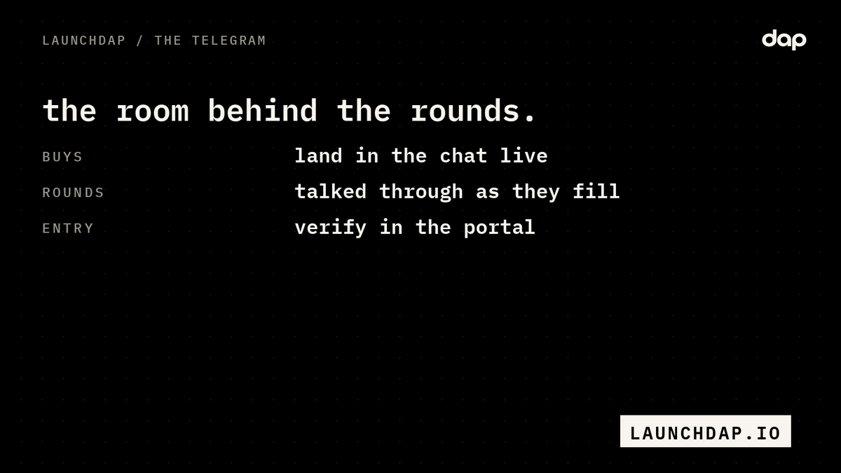 launchdap's tweet photo. the launchdap telegram is where people talk rounds while they fill, and every solana:8LHgAXXPbMVqd3wmAQbTu4NxuRRe3qowgUSLiKmFpump buy lands in the chat as it happens.

https://t.co/27CPcpf72T https://t.co/ybWdFM44Bv