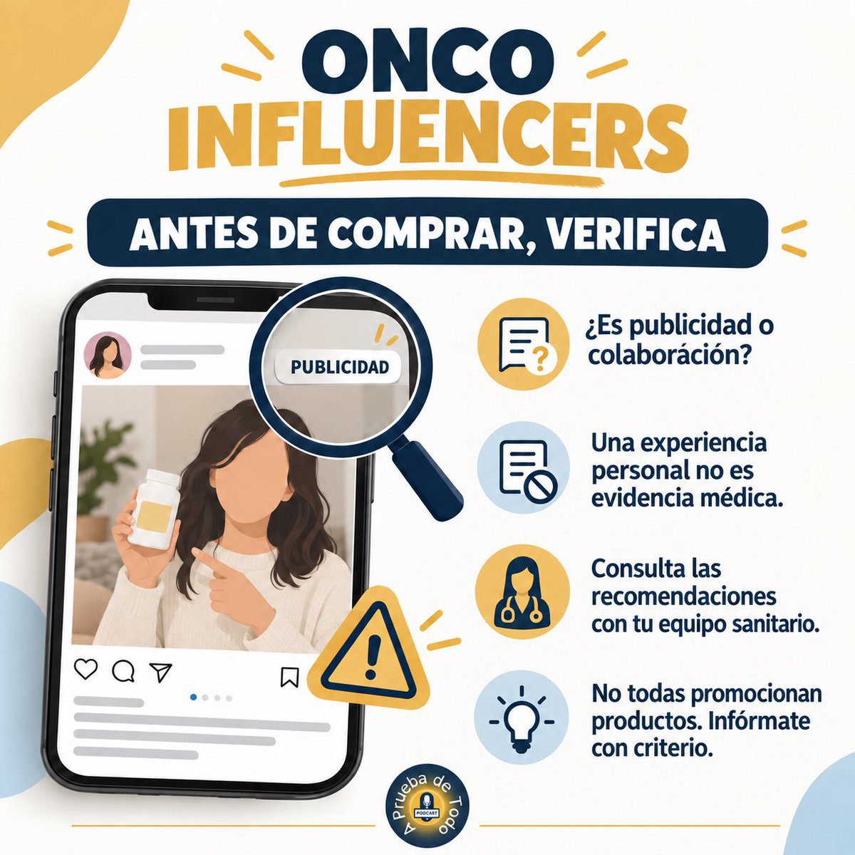 laescuchaactiva's tweet photo. 🚨Si una cuenta habla de #cancerdemama y recomienda un producto, tómate un momento antes de comprar:

🔎 Comprueba si es publicidad
🔎 Busca qué pruebas respaldan lo que promete
🔎 Desconfía de las promesas de curación o de resultados garantizados.
🔎 Consulta con tu oncológo. https://t.co/Z2qIPZ2leq