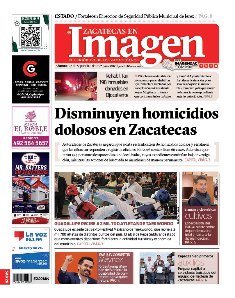 ZacatecasImagen's tweet photo. ¡Buenos días! La #Portada de hoy en #ImagenZacatecas 🌞 https://t.co/QQZ91kUSRc