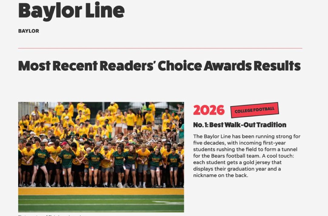 BearNTex's tweet photo. BNT's Game Day Facts:
@BaylorLine is the best as voted on by USA Today readers. Can't wait to see the Line run this morning. I've been telling y'all! #SicCU https://t.co/uwTR3uMEOl