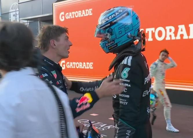 SCUDERIAFEMBOY's tweet photo. max congratulating george post race :) https://t.co/E3W2ouuZfT
