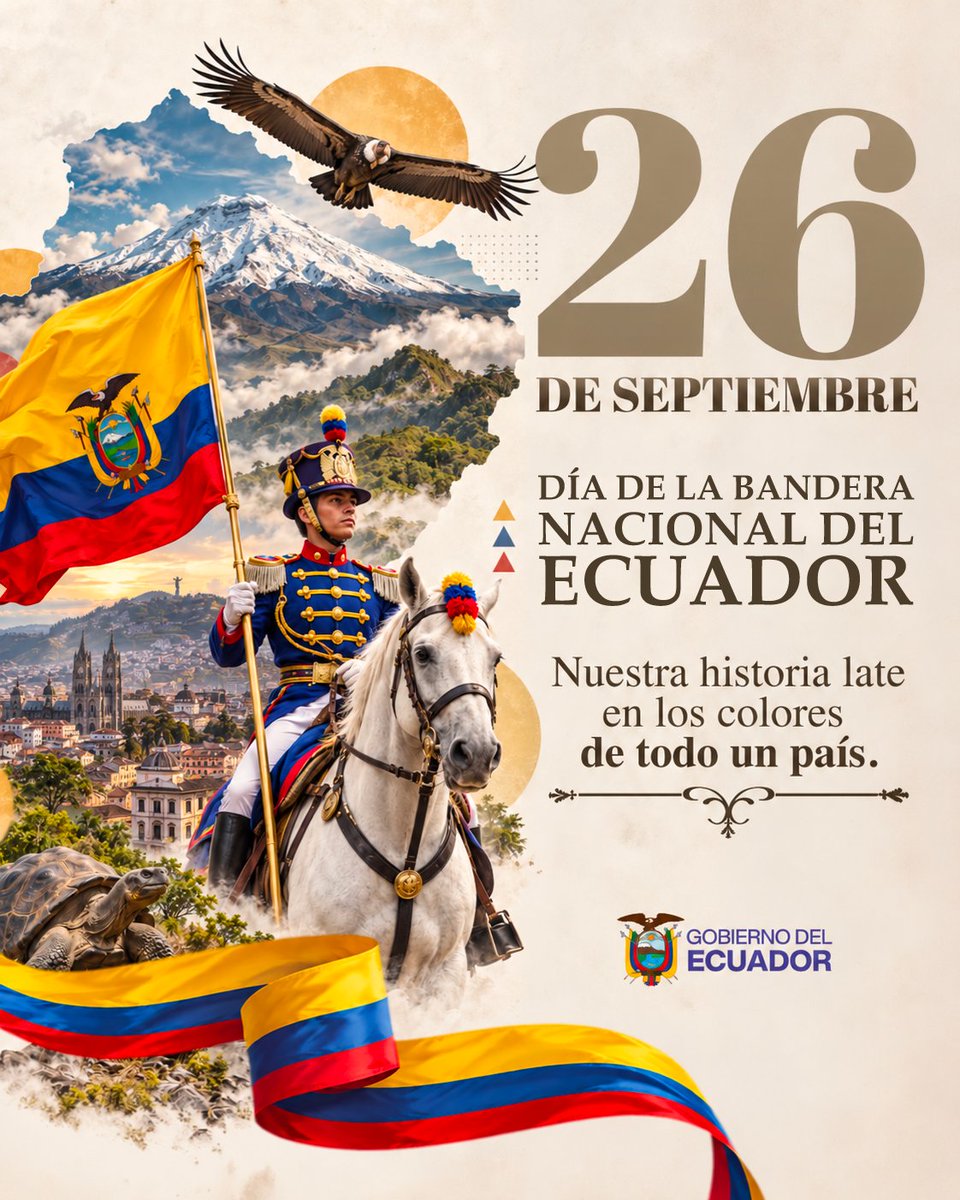 ComunicacionEc's tweet photo. 🇪🇨 Nuestra bandera lleva los colores de una historia que nos une y representa. Este 26 de septiembre, conmemoramos con orgullo el Día de la Bandera Nacional. 💛💙❤️ https://t.co/1A6JdjkaRu