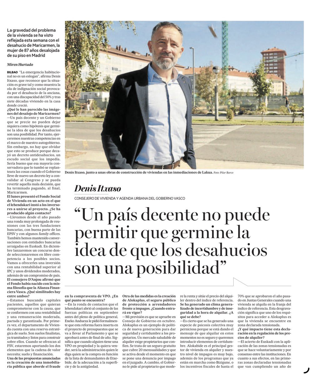 DenisItxaso's tweet photo. La crisis de la #vivienda necesita políticas que permanezcan. Los desahucios sacuden nuestras conciencias pero también nos recuerdan que, como los incendios, se previenen mucho antes si hay brújula moral..

Con regulación y apuesta por un parque relevante de vivienda protegida.

🗞️Hoy, en @deia_eus
