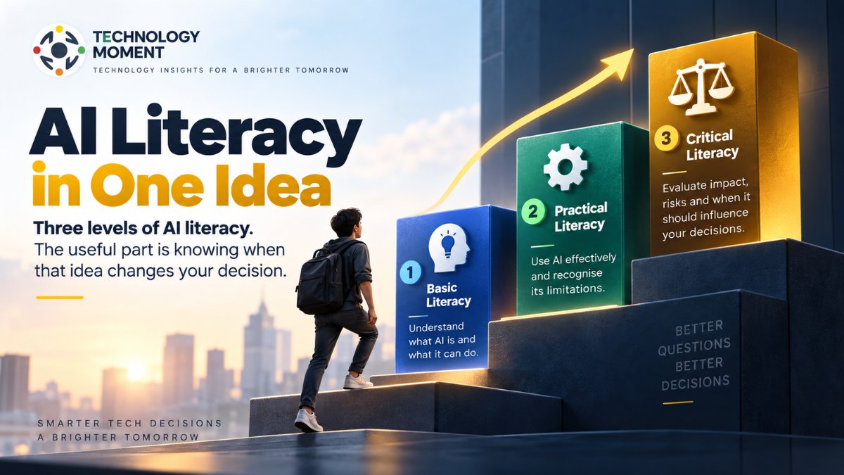 TechMomentHQ's tweet photo. AI literacy isn’t just about knowing how AI works. It’s about knowing what to ask, what to verify, and when AI should change your decision. Explore the 3 levels of AI literacy.
https://t.co/BXiLF3SYCR
#AI #AILiteracy #ArtificialIntelligence #TechnologyMoment https://t.co/fyvm47cYtj
