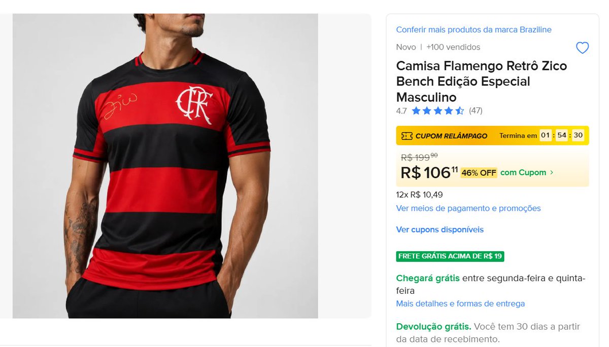 ofertasgeral_'s tweet photo. Camisa Flamengo Retrô Zico Bench Edição Especial Masculino Braziline
[olden sports •  mercado livre]

Por R$106,11🔥 ̶(̶R̶$̶1̶9̶9̶)̶

🛒Compre aqui: https://t.co/t0Fvr1apLg
🎟️Usar o cupom: TODOSITE10

⏰ A promoção pode acabar a qualquer momento! https://t.co/eQA2F2sIWr